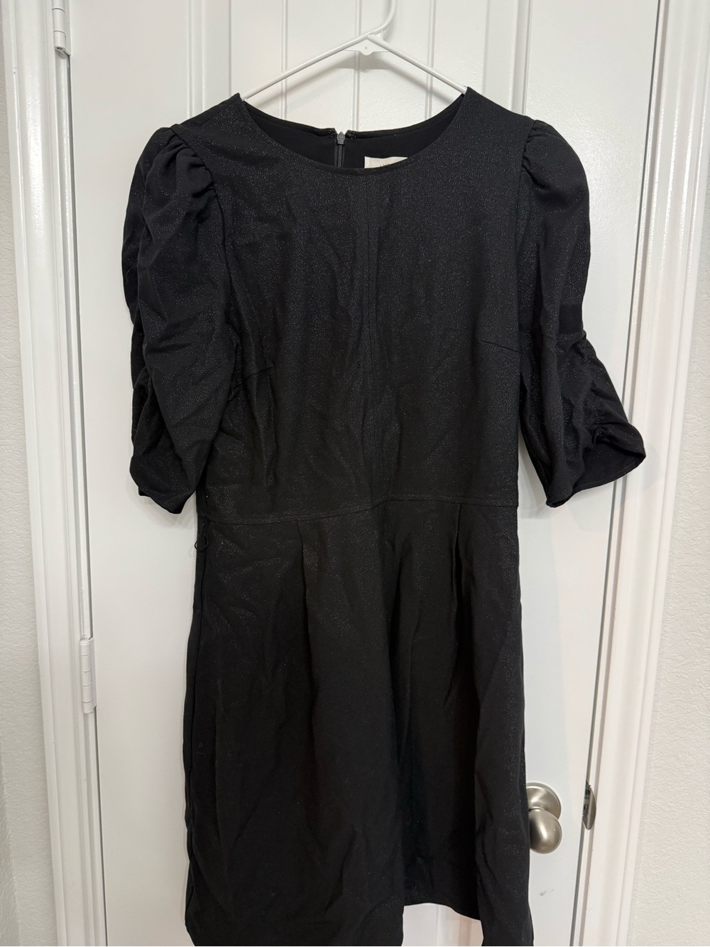 Women's Black Midi Puff-Sleeve Dress